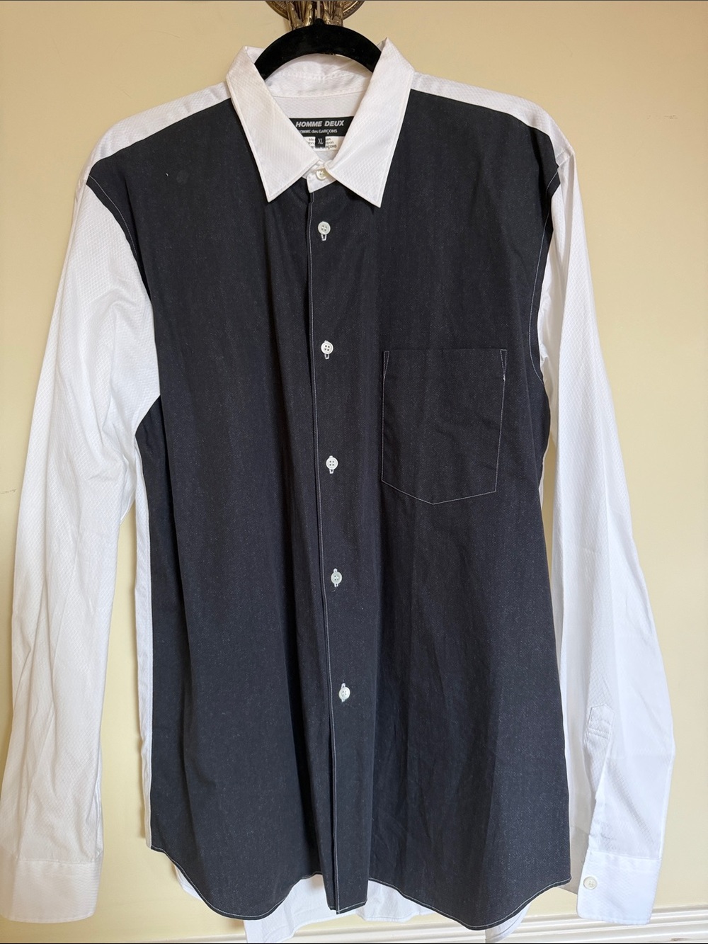 Comme des Garcons Navy and White Two-Tone Button-Down Shirt